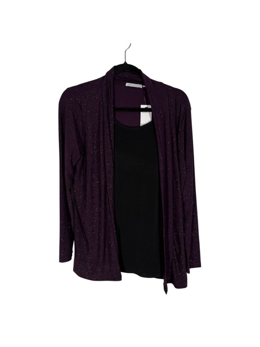 Notations Women SZ M Plum Black Sparkle Glitter Layered Dressy L/S Top NWT